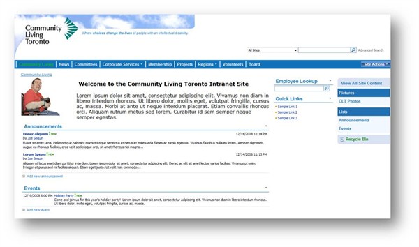 Home Page for the Community Living Toronto Intranet Site