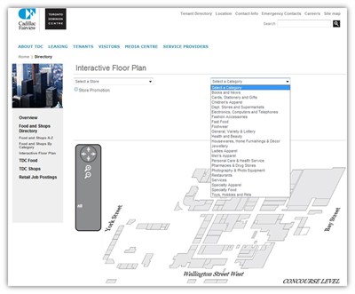 The interactive Silverlight Floor Plan allows users to easily search for shops and restaurants