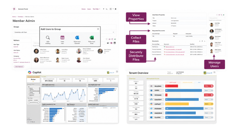 Product Screenshots for Extranet User Manager and Tenant Dashboard
