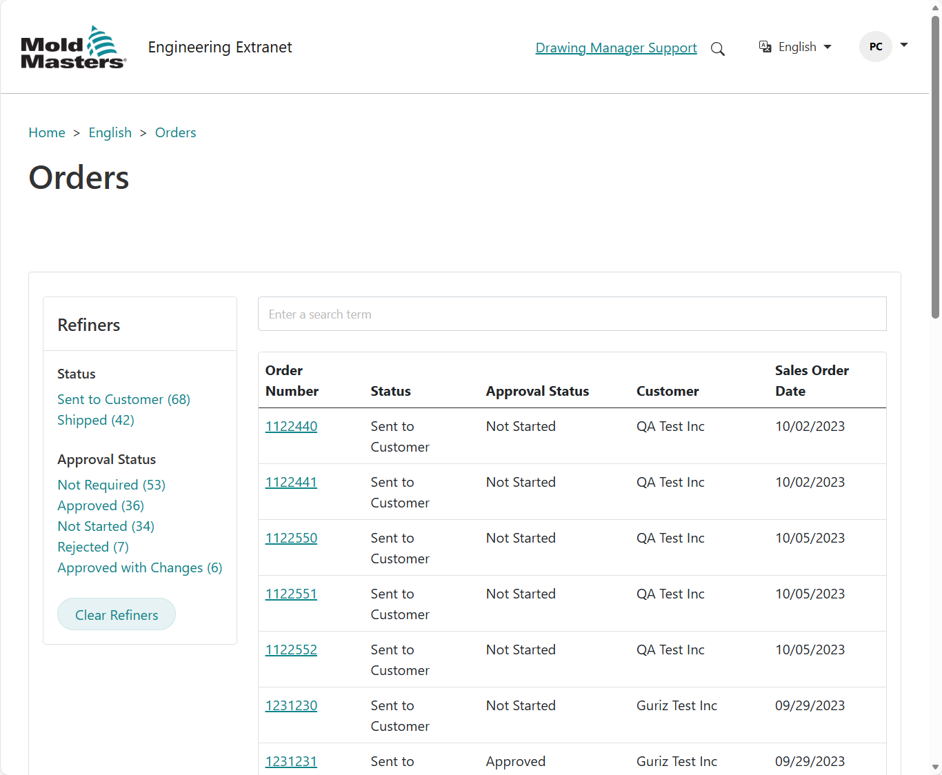 Mold-Masters Drawing Manager Orders