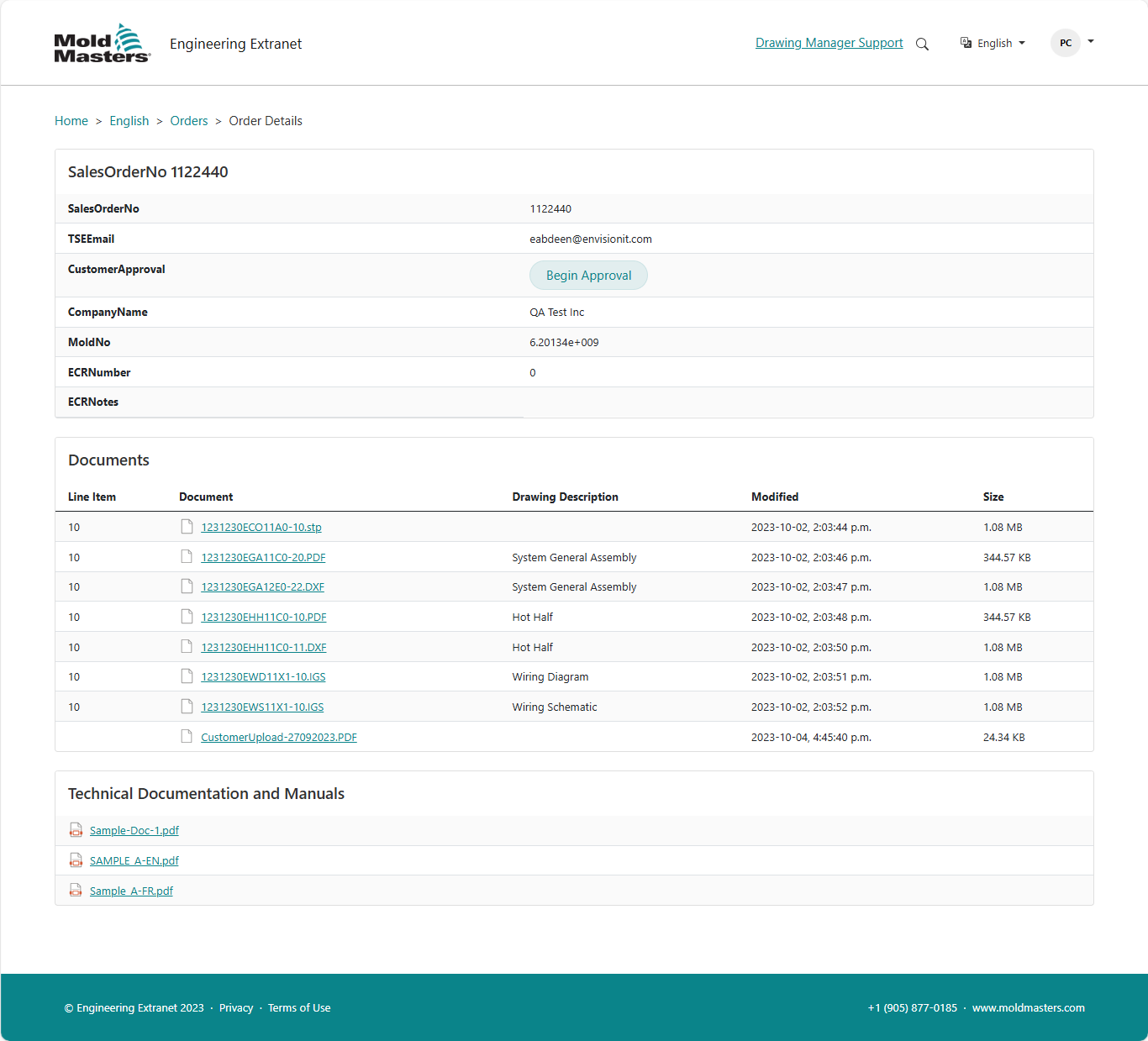 Mold-Masters Drawing Manager Order Detail