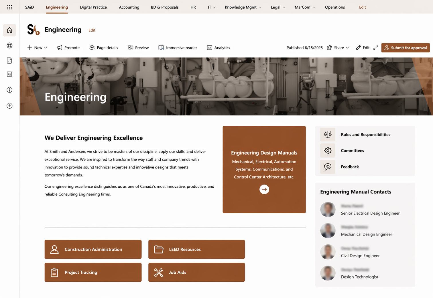 Engineering SharePoint Intranet Homepage