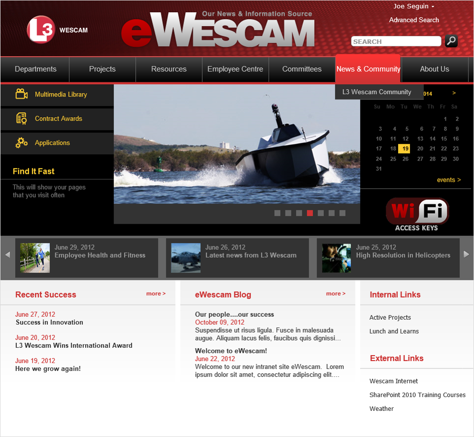 The new eWescam home page