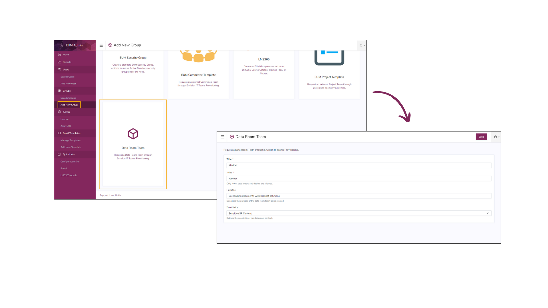 Data Room Provisioning EUM Admin