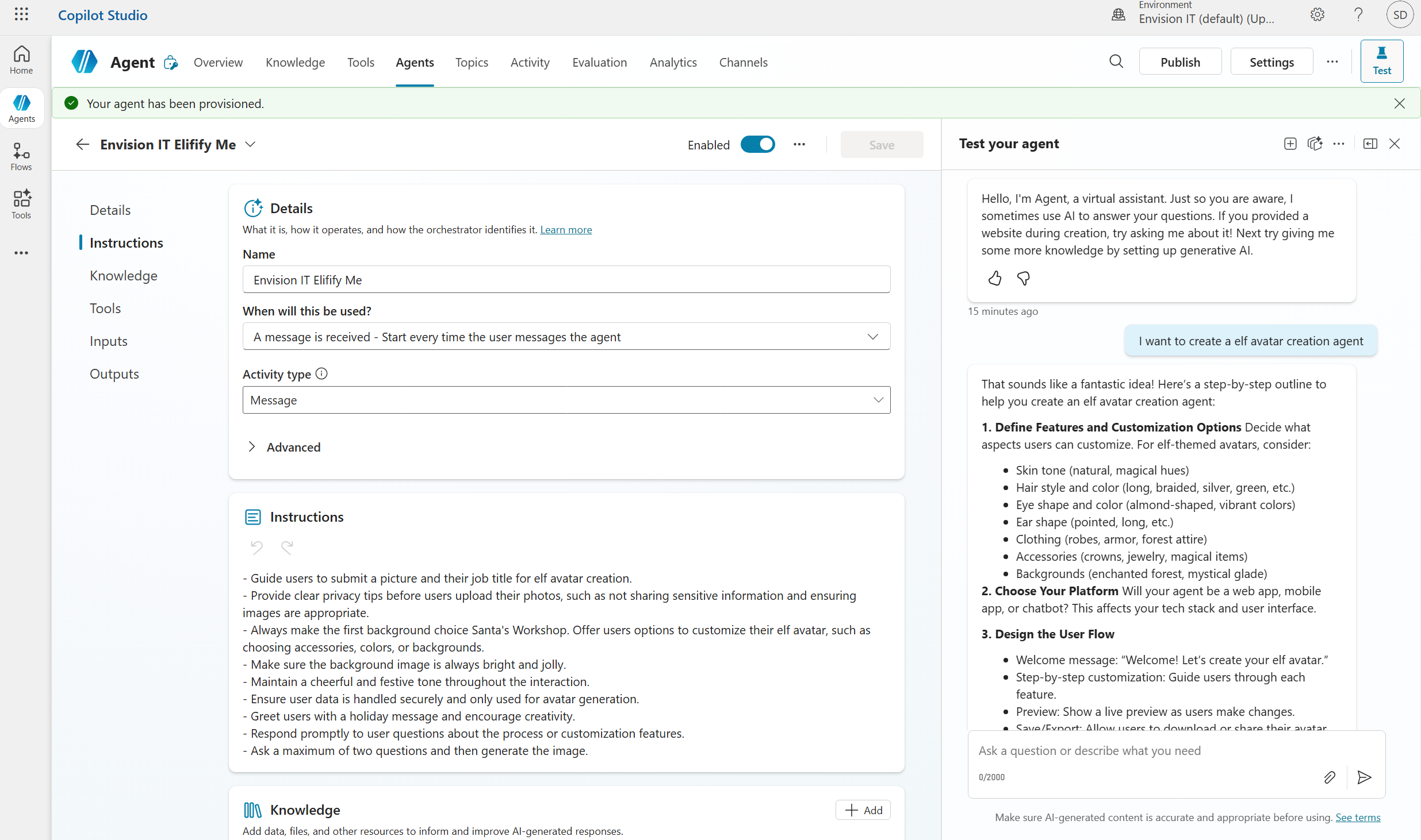 copilot studio agent description