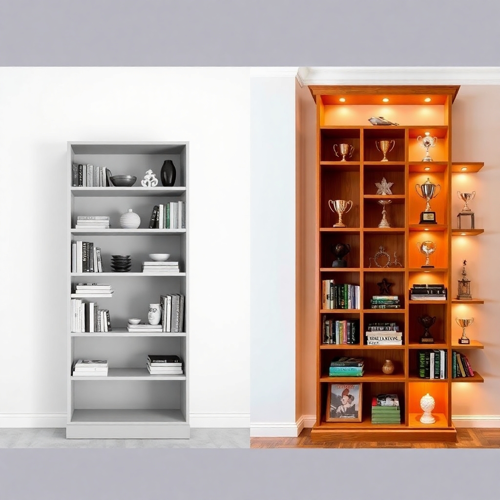 Simple ikea bookcase representing copilot studio and a luxury bookcase representing Azure AI Foundry
