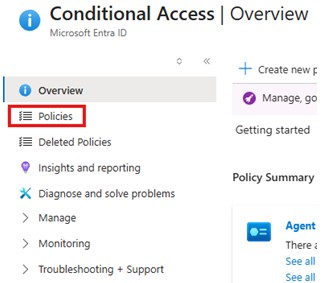 Conditional Access Policy Menu Conditional Access Policy Menu