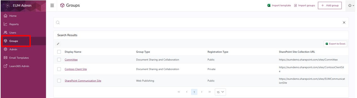Groups in Menu