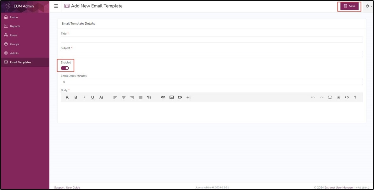 Enable and Save Email Template Enable and Save Email Template