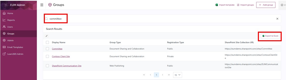 Search and Export Groups