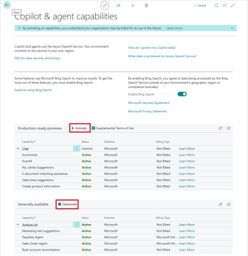 copilot studio agent capabilities page